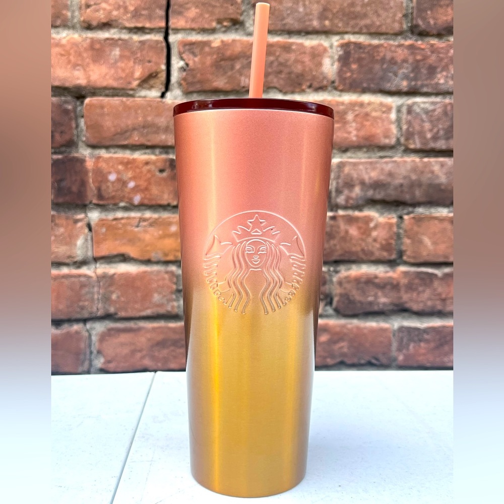 Starbucks Fall Pink Rose Gold Ombre Stainless Steel 24 Oz Venti Cup Tumbler New